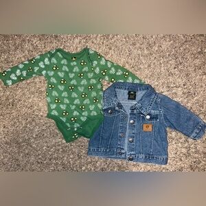 John Deere Western Baby Bundle Green Tractor Onesie and Denim Jacket 3-6 months